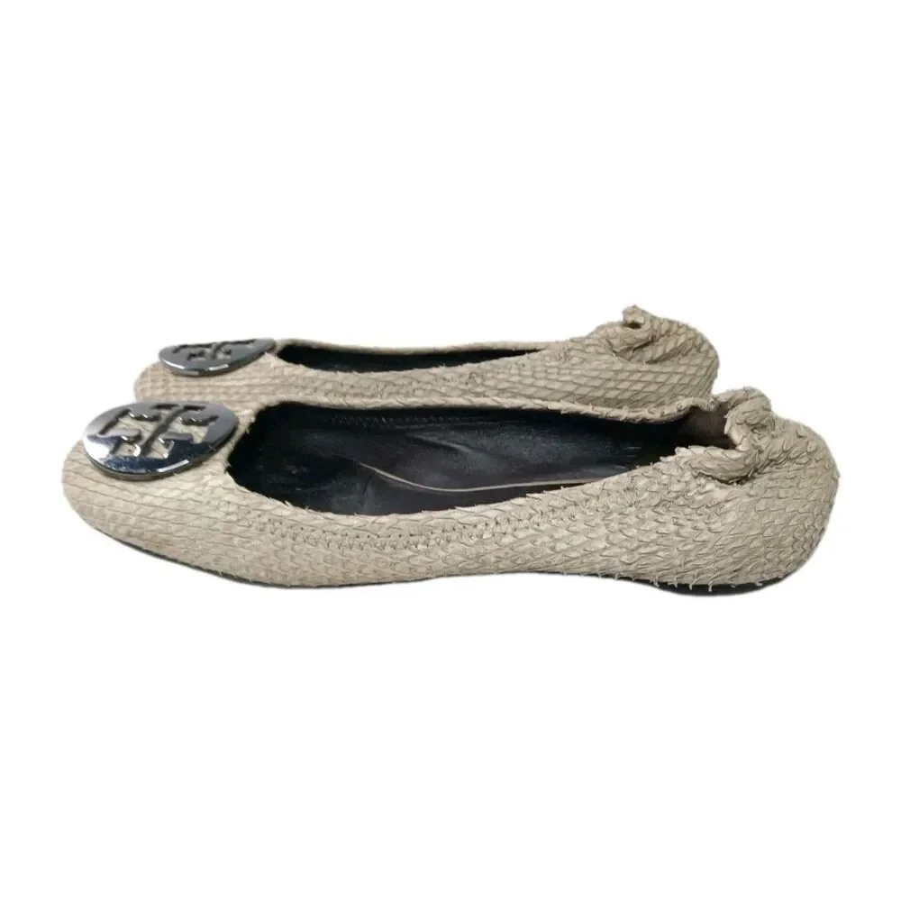 Tory Burch Reva Flats Shoes Women's Size 6.5 Gray Distress Leather Python Print